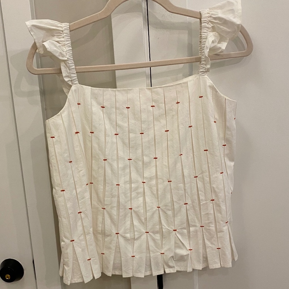 Leya white blouse with red stitching
